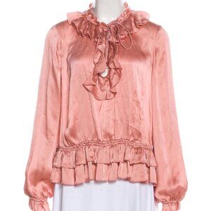 Ulla Johnson Maisie Silk Ruffle Blouse Rose Pink size 10